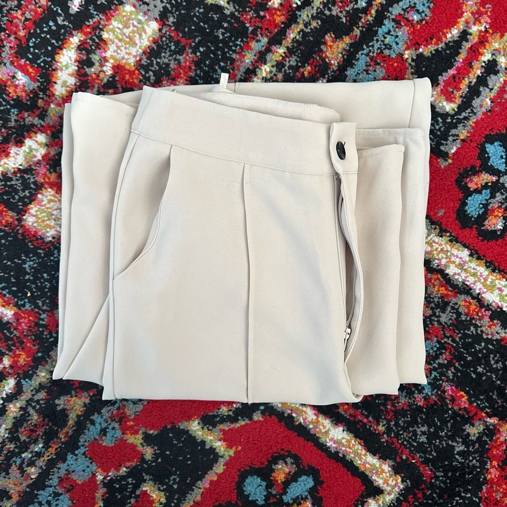 Cream High-Waisted Trousers with Textured Fabric